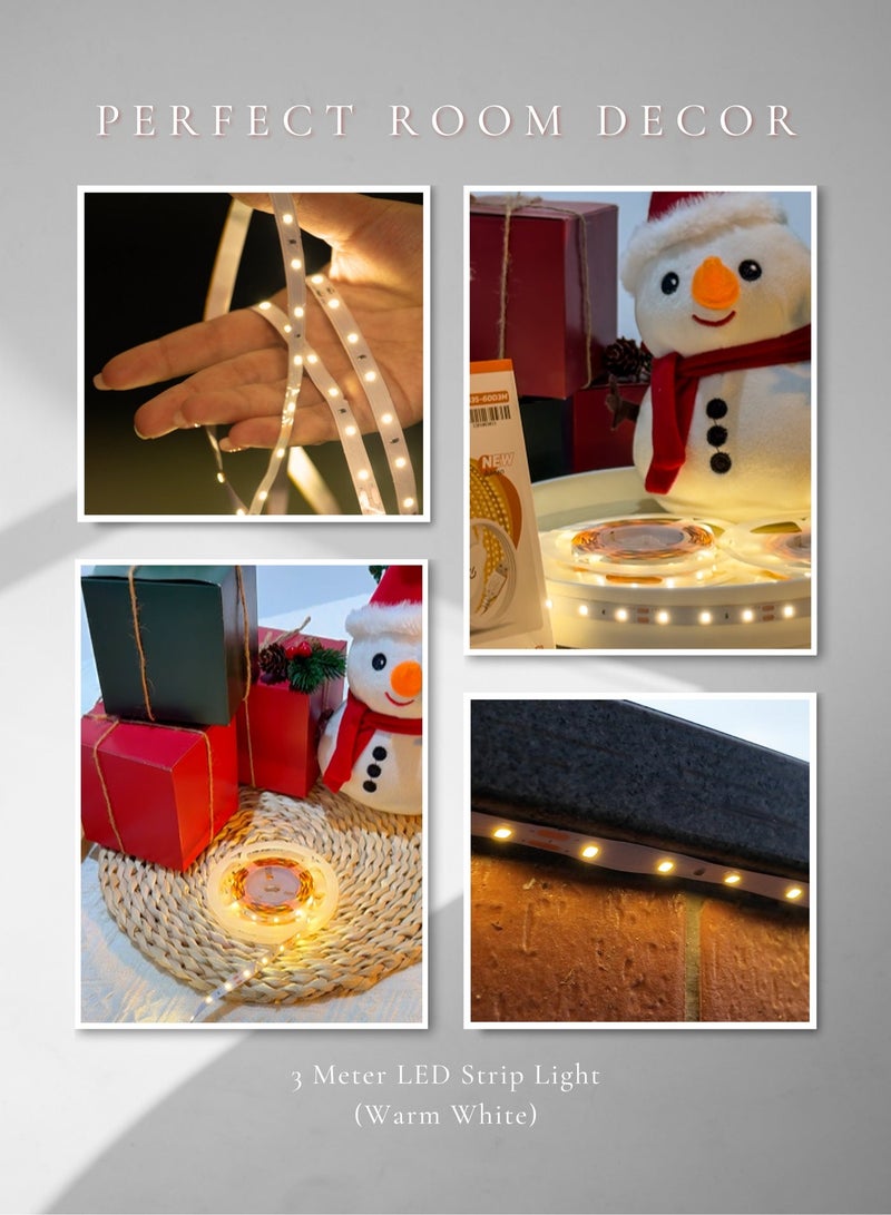 MODI 3M LED Strip Light Warm White 3000K USB Powered with Switch, 60 LEDs/M Flexible Tape Light with 1M Cable, Low Voltage Safe Lighting for TV, PC, Bedroom, Gaming & Room Decor - Image 5