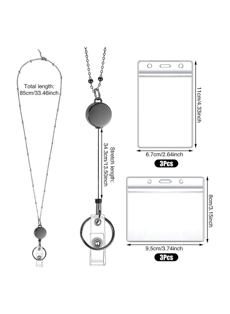 كيلا حامل شارة هوية من 3 قطع مع حبل قابل للسحب لبطاقة العمل المكتبية من الفولاذ المقاوم للصدأ ومجموعة مقاومة للماء لرخصة القيادة أو بطاقة الصحافة - Image 2