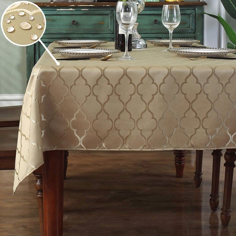 SASTYBALE Jacquard Tablecloth Gold Damask Fabric Table Cloth Water Resistant  Wrinkle Free Polyester Table Cover for Kitchen Dining Tabletop Use RectangleOblong 60 x 84 68 Seats Gold
