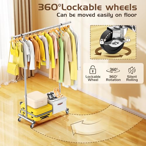 ANTIWAR Clothes Rack for Hanging Clothes, Sturdy Stainless Steel Clothing Rack, Portable Garment Rack with Extendable Hanging Rod, Adjustable Rolling Coat Rack with Anti-Slip Wheels for Home Conmercial Store - Image 4