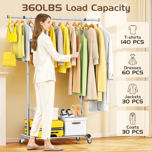 ANTIWAR Clothes Rack for Hanging Clothes, Sturdy Stainless Steel Clothing Rack, Portable Garment Rack with Extendable Hanging Rod, Adjustable Rolling Coat Rack with Anti-Slip Wheels for Home Conmercial Store - Image 3