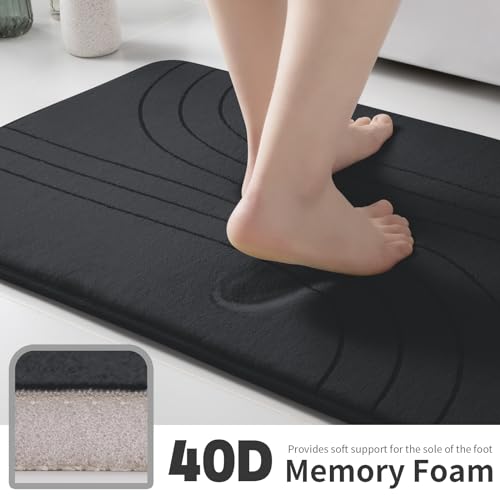 YIHOUSE Memory Foam Bathroom Rugs Set 4 Pieces Soft Non Slip Bathroom Mats Set Extra Thick Bath Mats for Bath Room Machine Washable Bath Rugs for Tub Toilet and Floor Black - Image 3