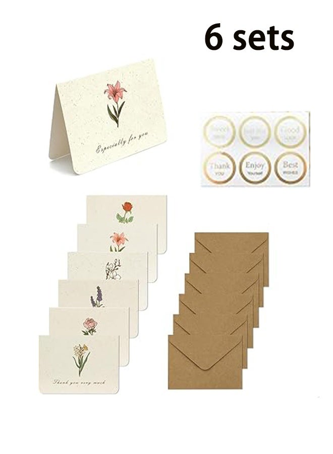6 Floral Blank Cards, Exquisite Greeting Cards, Cute Colorful Blank Blank Notes Cards with Envelopes and Sealed Stickers, Suitable for All Occasions of Birthday Thanksgiving and Blessings - Image 1