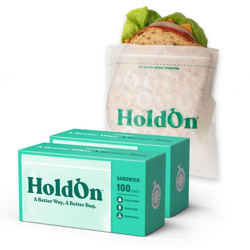 HoldOn Zipseal Sandwich Bags â€“ Compostable, PFOA-Free, BPA-Free, Food-Safe Zip Seal Food Storage Bags With Secure Seal for Home & Travel, Freezer-safe (2-Pack, 200 bags total) - Image 1