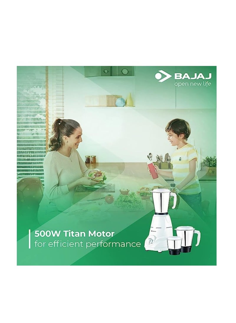 Generic - Bajaj Rex 500W Mixer Grinder with Nutri-Pro Feature, 3 Jars, White - Image 1