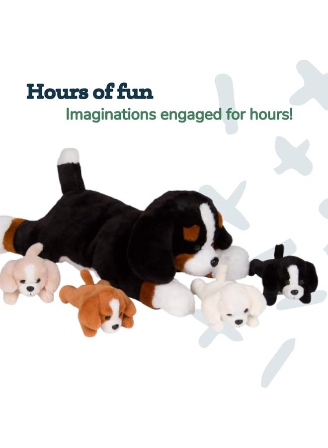 PixieCrush Dog Stuffed Animals for Girls Ages 3-8 - Mommy Bernese Stuffed Dog with 4 Puppies - Magical Dog Pillow Plushie - Enchanting Puppy Surprise Toys - Image 4