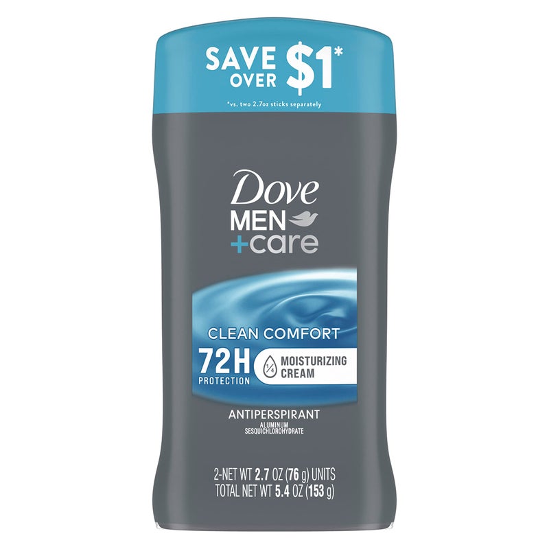 Dove Men+Care Antiperspirant Deodorant Stick Clean Comfort Twin Pack 72-Hour Sweat & Odor Protection Antiperspirant for Men With 1/4 Moisturizing Cream 2.7 oz - Image 1