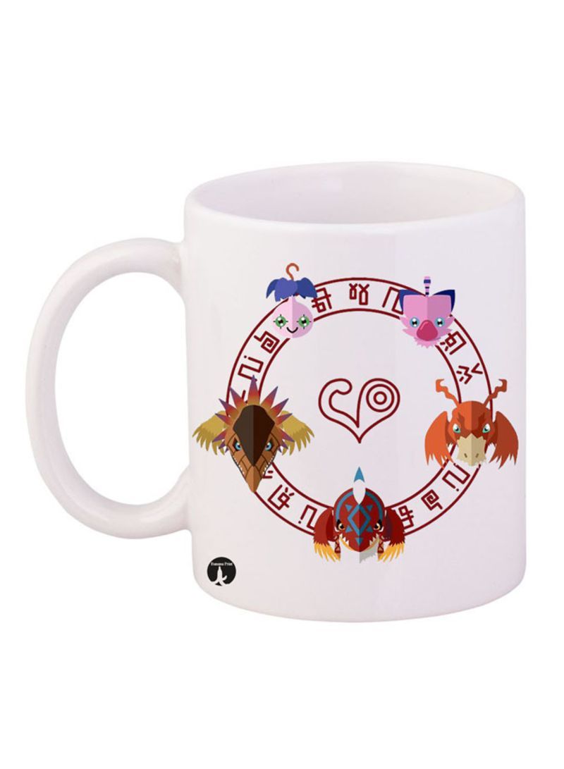 RKN Digimon Printed Mug White/Brown/Red 12ounce