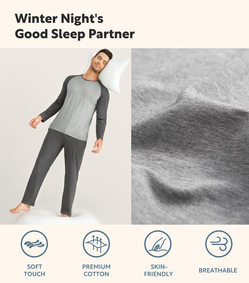 DAVID ARCHY Mens Pajamas Set - Soft Pj Sets for Men Long Sleeve Pajamas Men Cotton Mens Pjs Sets Loungewear with Pockets (L, Dark Gray) - Image 2