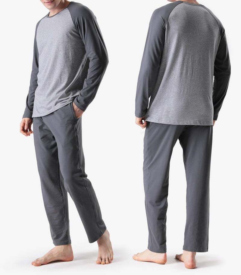 DAVID ARCHY Mens Pajamas Set - Soft Pj Sets for Men Long Sleeve Pajamas Men Cotton Mens Pjs Sets Loungewear with Pockets (L, Dark Gray) - Image 5