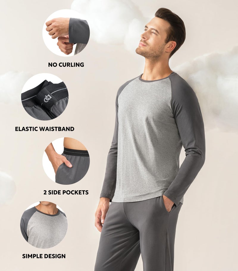 DAVID ARCHY Mens Pajamas Set - Soft Pj Sets for Men Long Sleeve Pajamas Men Cotton Mens Pjs Sets Loungewear with Pockets (L, Dark Gray) - Image 4