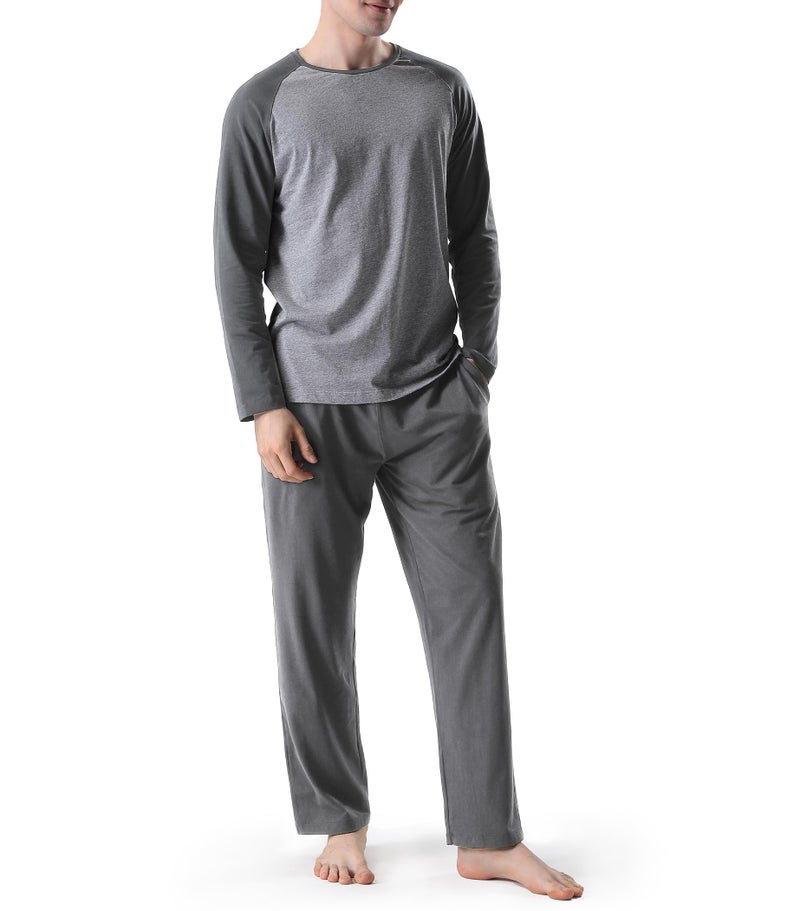 DAVID ARCHY Mens Pajamas Set - Soft Pj Sets for Men Long Sleeve Pajamas Men Cotton Mens Pjs Sets Loungewear with Pockets (L, Dark Gray) - Image 1