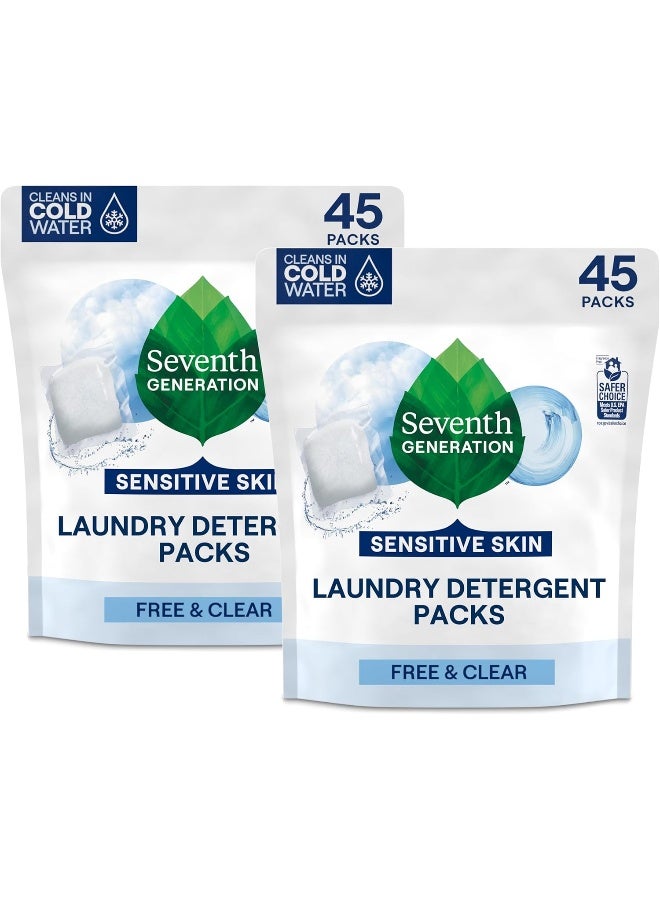 Seventh Generation Seventh Generation Laundry Detergent Packs, Free & Clear, 90 Loads (2 pouches, 45 Ct EA)  - Image 1