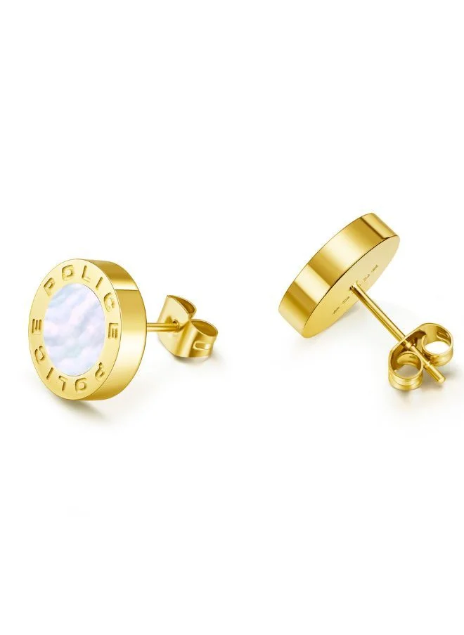 بوليس A dynamic interplay of shiny IP gold and mother of pearl in a simple circular stud design, the Reversible Police earrings are ultra modern and timeless