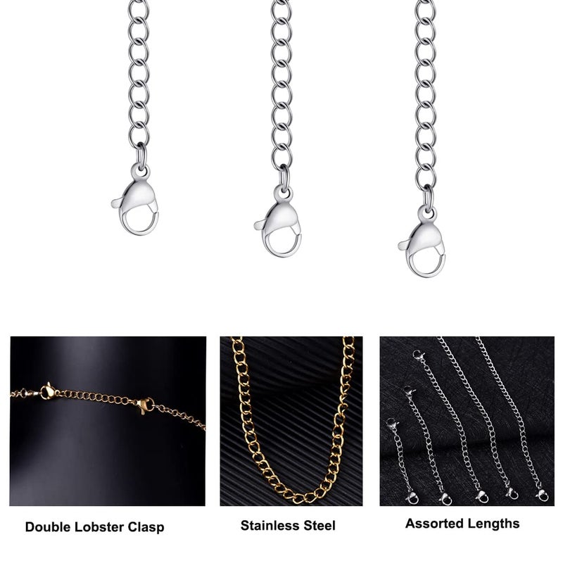 KLSZ 5Pcs Silver Stainless Steel Necklace Extender Chain Links Silver Lobster Necklace Extenders for Necklaces Bracelet Anklet Stainless Steel Chain Extenders for Jewelry Making (2in 3in 4in 5in 6in) - Image 4