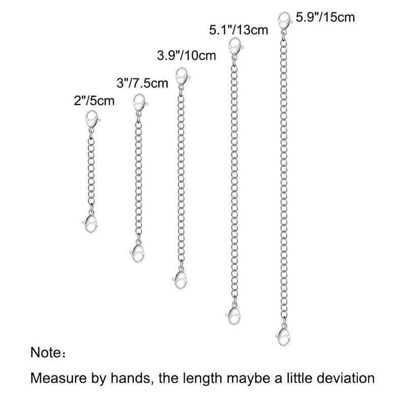 KLSZ 5Pcs Silver Stainless Steel Necklace Extender Chain Links Silver Lobster Necklace Extenders for Necklaces Bracelet Anklet Stainless Steel Chain Extenders for Jewelry Making (2in 3in 4in 5in 6in) - Image 3