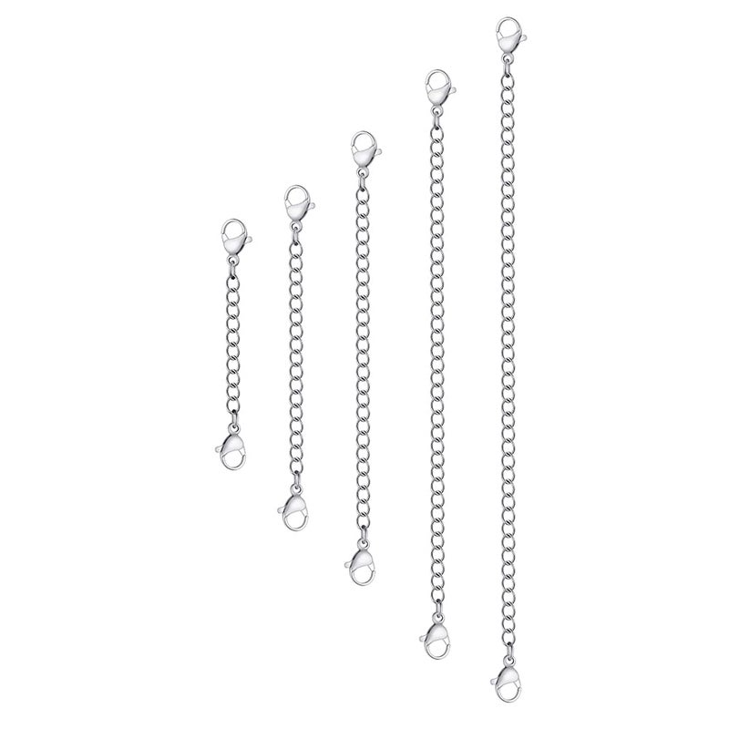 KLSZ 5Pcs Silver Stainless Steel Necklace Extender Chain Links Silver Lobster Necklace Extenders for Necklaces Bracelet Anklet Stainless Steel Chain Extenders for Jewelry Making (2in 3in 4in 5in 6in) - Image 1