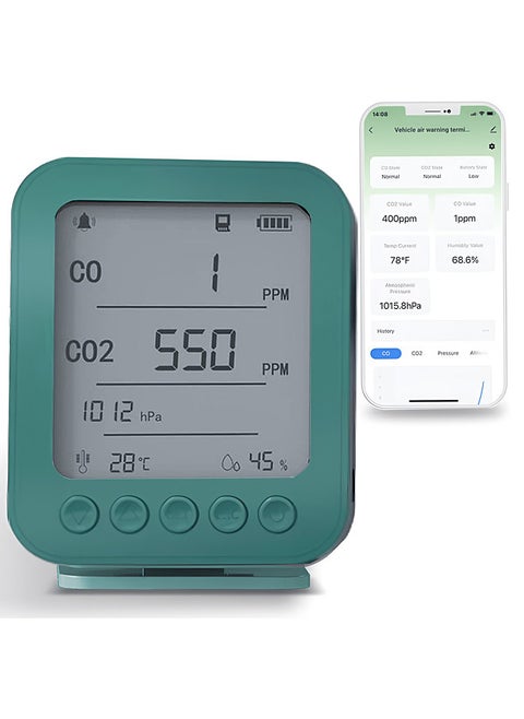 6 in 1 Air Quality Monitor 5-inch LCD Display BT Tuya APP Control CO2 Detector with 128MB Secure Digital Memory Card Backlight