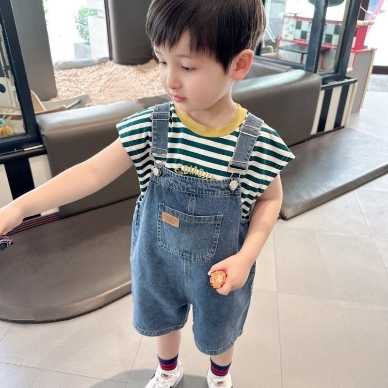 Boy'S Thin Soft Denim Strap Shorts Children'S Men'S 2023 Baby'S Trendy Pants - Image 3
