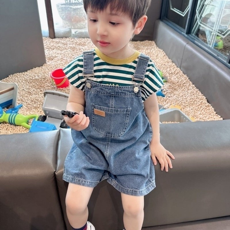 Boy'S Thin Soft Denim Strap Shorts Children'S Men'S 2023 Baby'S Trendy Pants - Image 2