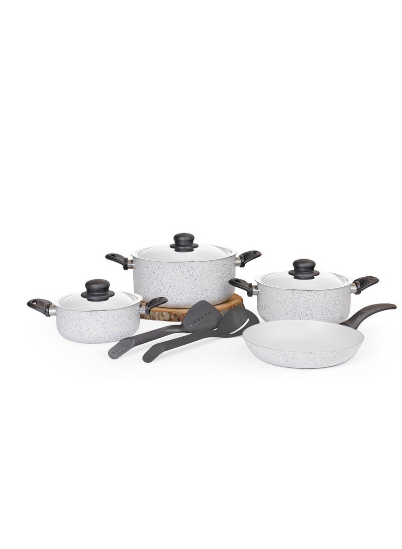 Bister Premium 9-Piece Granite Non-Stick Stainless Steel Cookware Set with 3-Layer Thermal Bottom Casserole Pots, Frying Pan and Glass Lids for Induction, Gas & Electric Stoves - Image 1