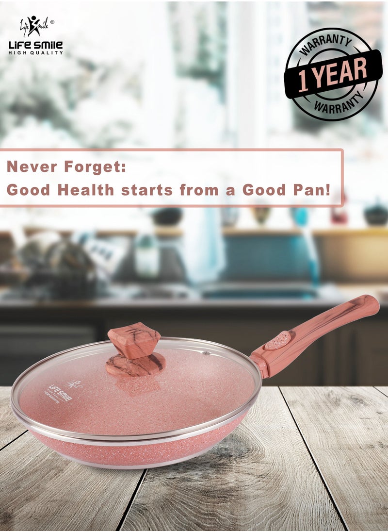 Life Smile - Detachable Handle Frying Pan With Lid - 5 Layer Granite Coating Fry Pan | Heat-Resistant Handle Hanging Loop | Microwave Safe (24 CM, Pink) - Image 1