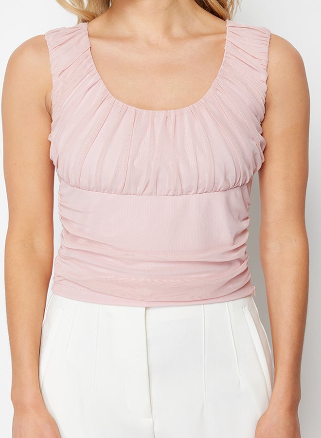trendyol Powder Gathered Back Detailed Crop Knitted Blouse TWOSS24BZ00308  - Image 5