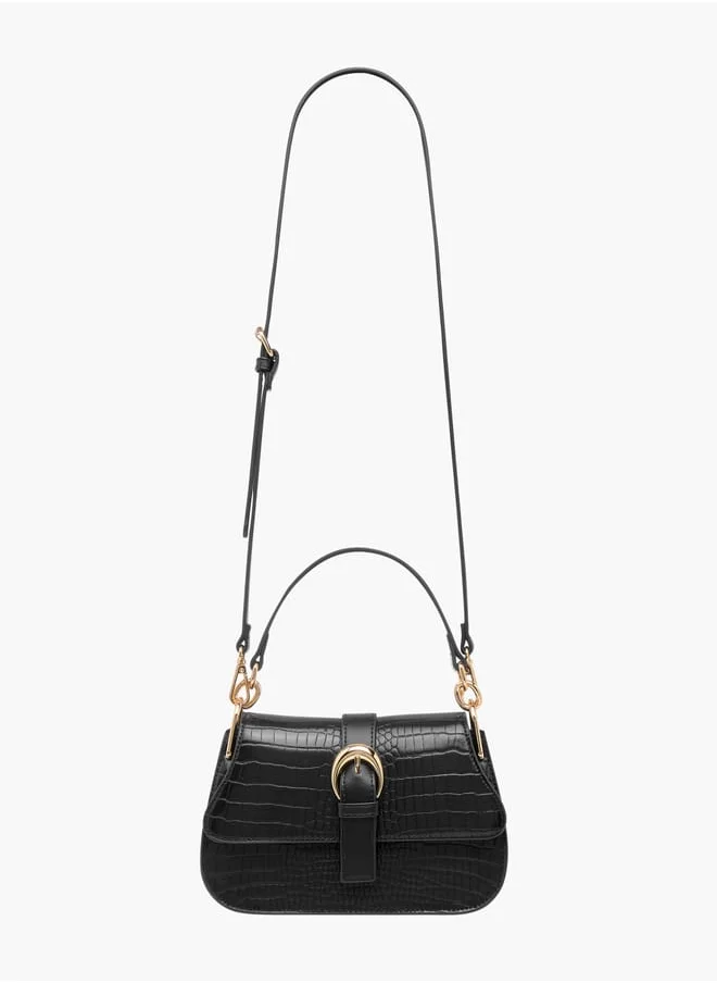 Celeste Animal Textured Satchel Bag with Detachable Strap and Flap Closure