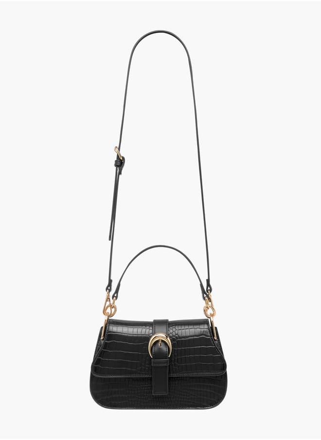 Celeste Animal Textured Satchel Bag with Detachable Strap and Flap Closure  - Image 2