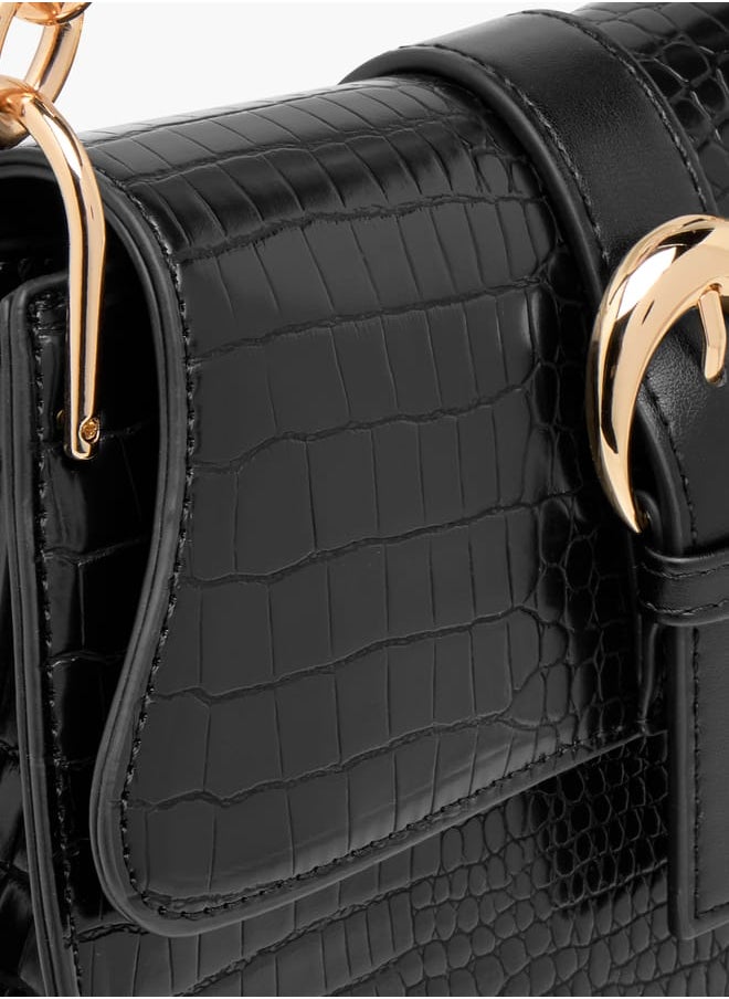 Celeste Animal Textured Satchel Bag with Detachable Strap and Flap Closure  - Image 4