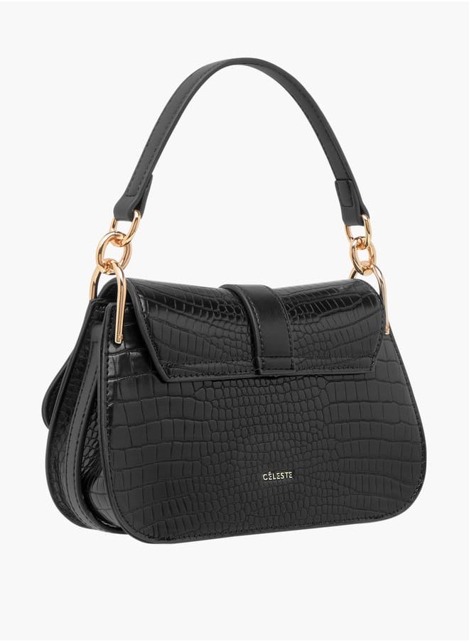Celeste Animal Textured Satchel Bag with Detachable Strap and Flap Closure  - Image 3