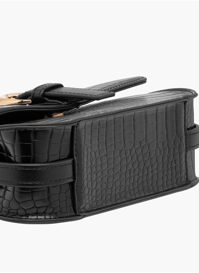 Celeste Animal Textured Satchel Bag with Detachable Strap and Flap Closure  - Image 5