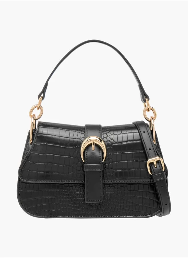 Celeste Animal Textured Satchel Bag with Detachable Strap and Flap Closure