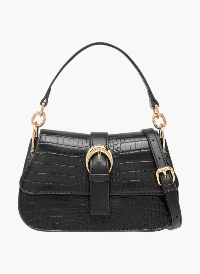 Celeste Animal Textured Satchel Bag with Detachable Strap and Flap Closure  - Image 1
