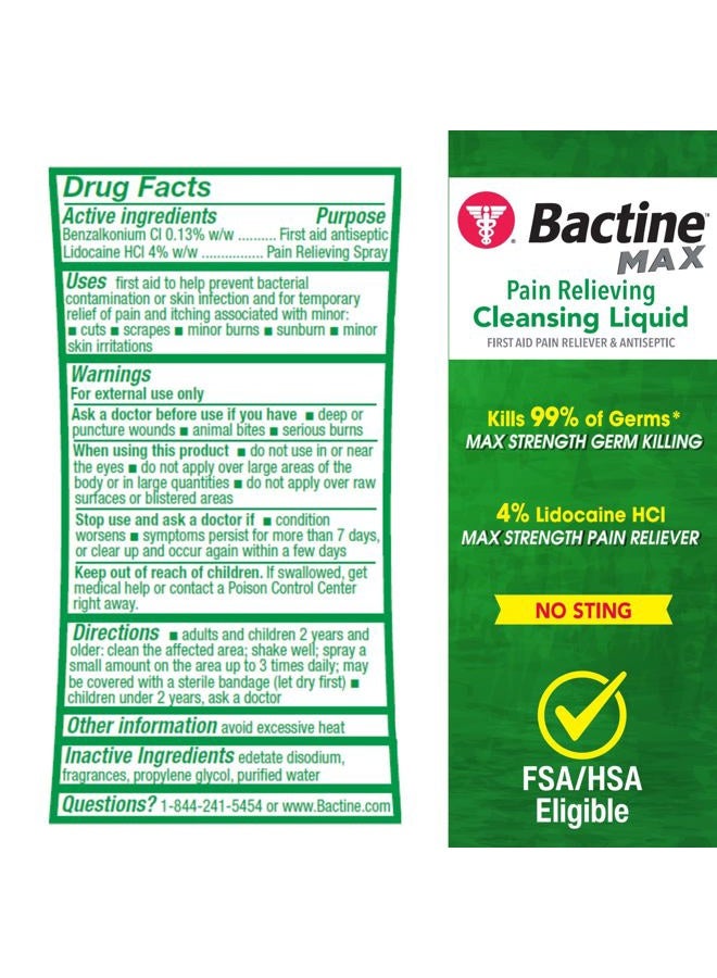 Bactine Max Pain Relieving Antiseptic Spray with Lidocaine, First Aid Pain + Itch Relief, No-Sting, Kills 99% of Germs*, 5oz - Image 2