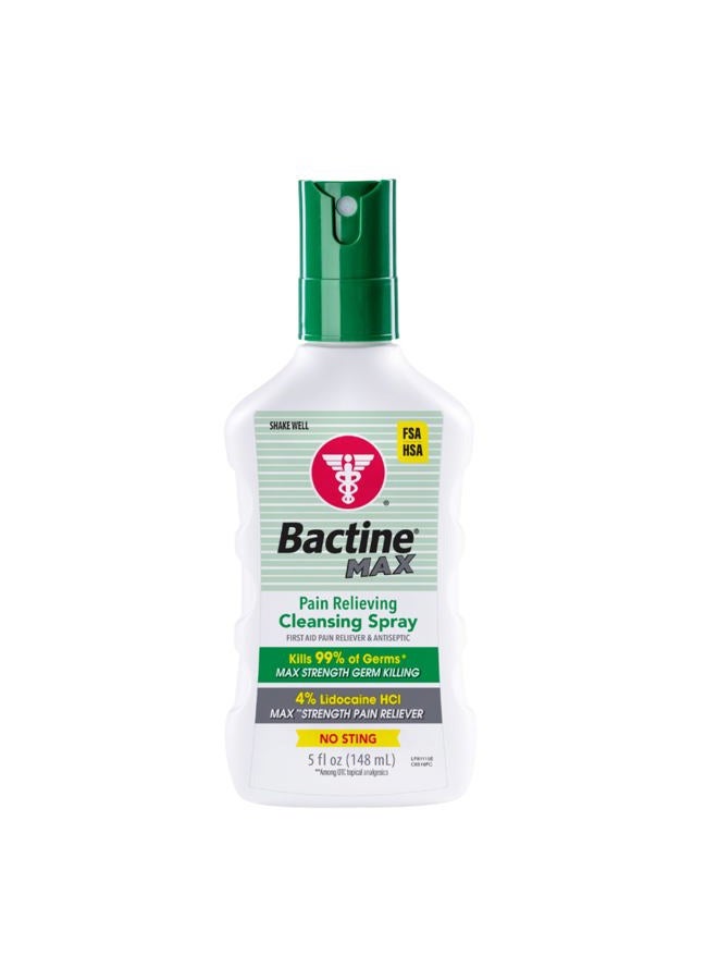 Bactine Max Pain Relieving Antiseptic Spray with Lidocaine, First Aid Pain + Itch Relief, No-Sting, Kills 99% of Germs*, 5oz - Image 1