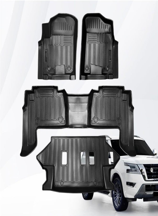 Generic Nissan Patrol y62 2011-2024 Tpe Floor Mats. All Wheather Car Floor Mats. Heavy Duty. Set of 4 Pieces, Black.  - Image 1