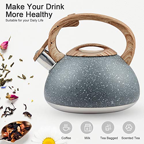 LUXGRACE s-p Whistling Tea Kettle Stainless Steel Teapot,Teakettle for Stovetop Induction Stove Top,Fast Boiling Heat Water Tea Pot 2.2 Quart(Gray) - Image 2
