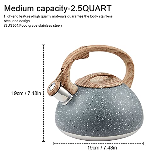 LUXGRACE s-p Whistling Tea Kettle Stainless Steel Teapot,Teakettle for Stovetop Induction Stove Top,Fast Boiling Heat Water Tea Pot 2.2 Quart(Gray) - Image 5