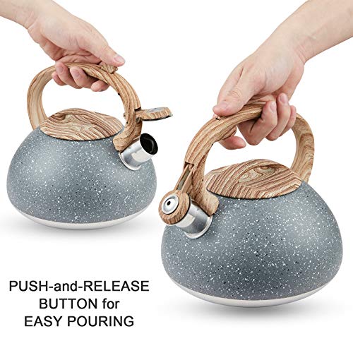 LUXGRACE s-p Whistling Tea Kettle Stainless Steel Teapot,Teakettle for Stovetop Induction Stove Top,Fast Boiling Heat Water Tea Pot 2.2 Quart(Gray) - Image 4