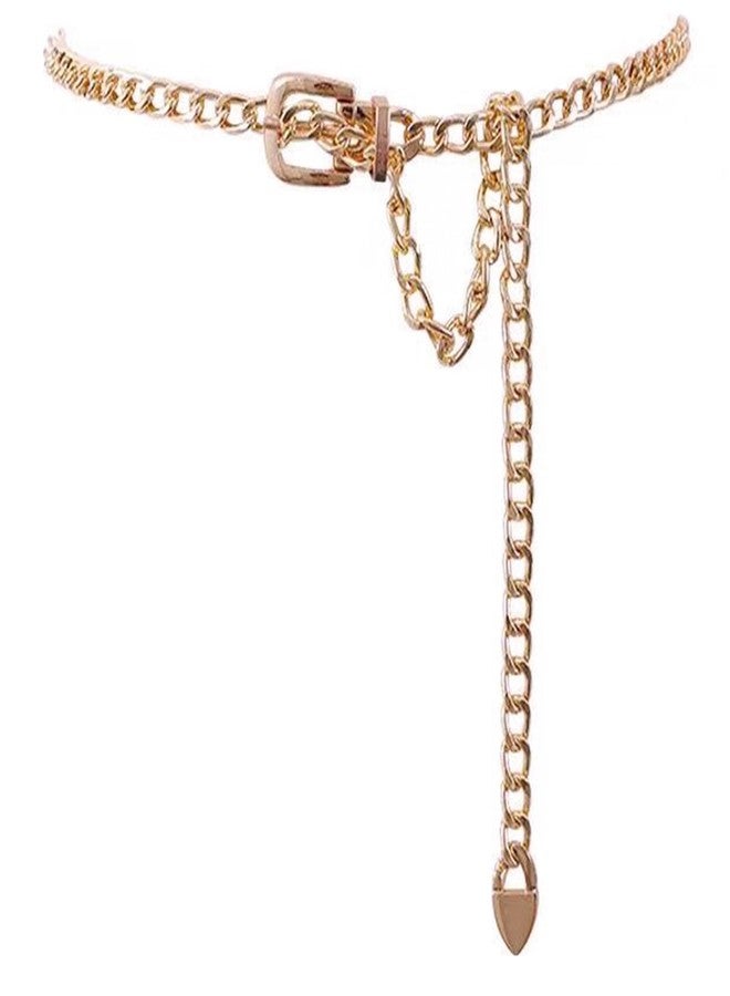 IZUS Women Gold Waist Chain Belt for Dress Pants 0.5 inch Thin Ladies Square Buckle Metal Belt Adjustable fit for 25-39in - Image 1