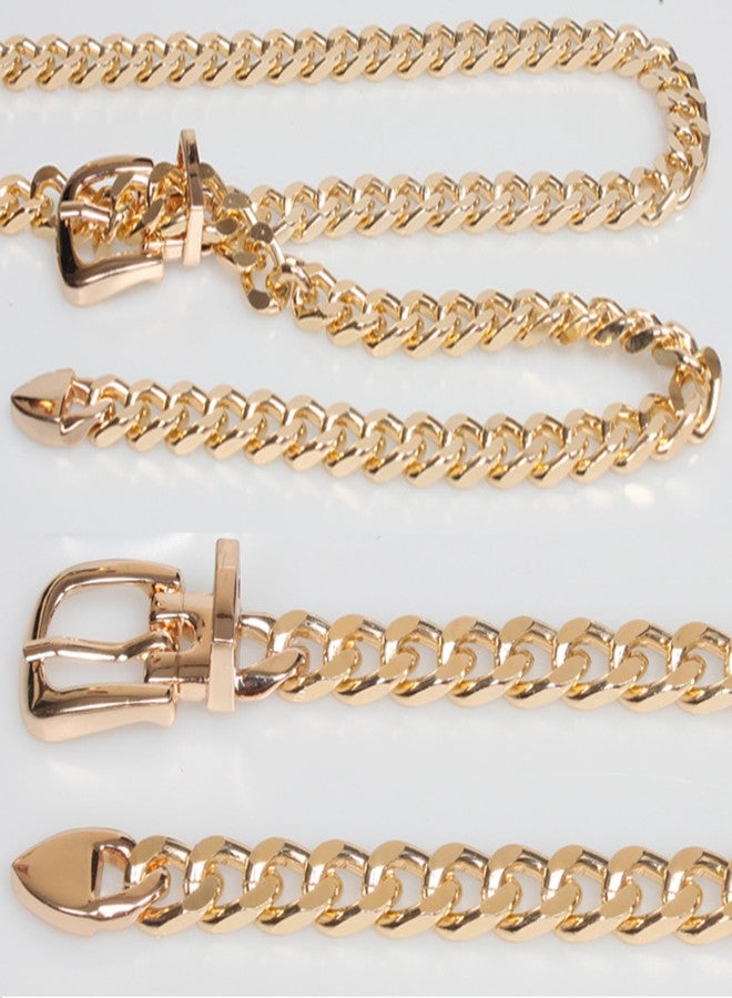 IZUS Women Gold Waist Chain Belt for Dress Pants 0.5 inch Thin Ladies Square Buckle Metal Belt Adjustable fit for 25-39in - Image 3