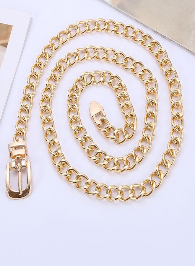 IZUS Women Gold Waist Chain Belt for Dress Pants 0.5 inch Thin Ladies Square Buckle Metal Belt Adjustable fit for 25-39in - Image 5