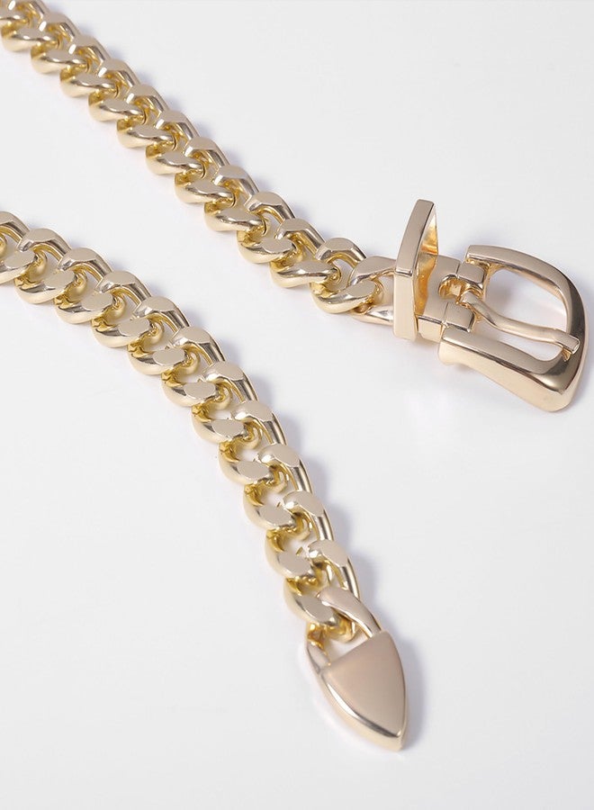 IZUS Women Gold Waist Chain Belt for Dress Pants 0.5 inch Thin Ladies Square Buckle Metal Belt Adjustable fit for 25-39in - Image 4