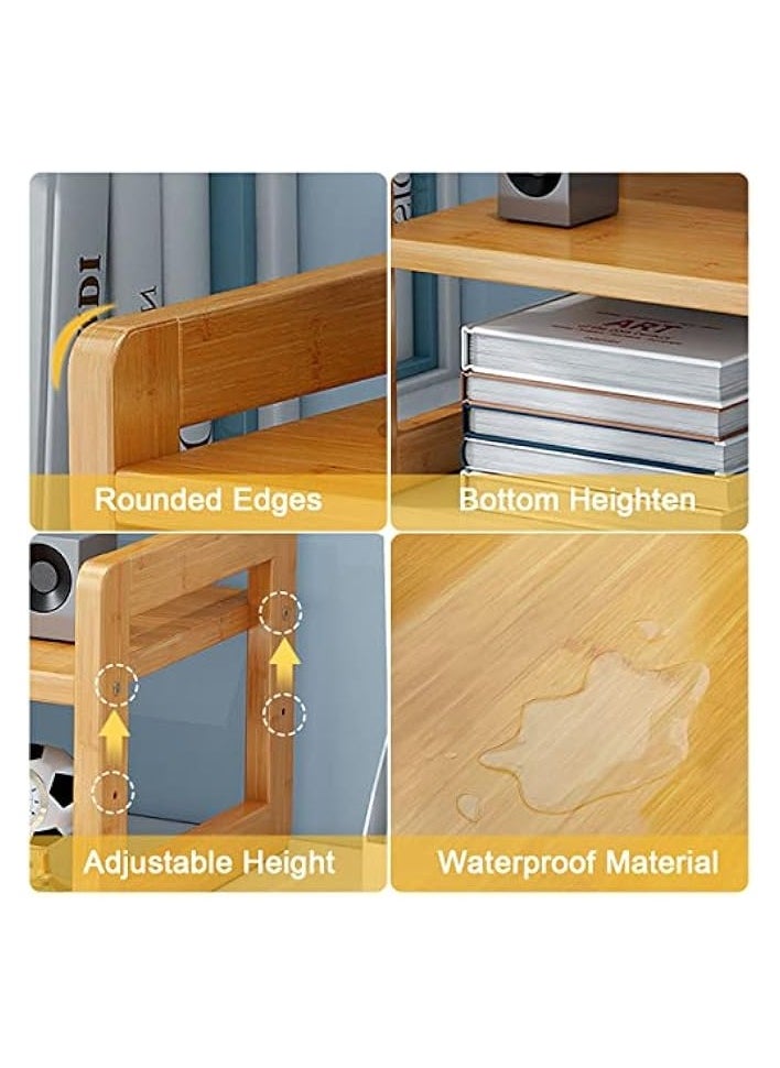 Monitor Stand Riser 2 Tier Computer Monitor Stand Bamboo Desktop Stand with Storage Organizer PC Laptop TV Printer Monitor Stand Adjustable Height for Office and Home Use 51x17x15cm