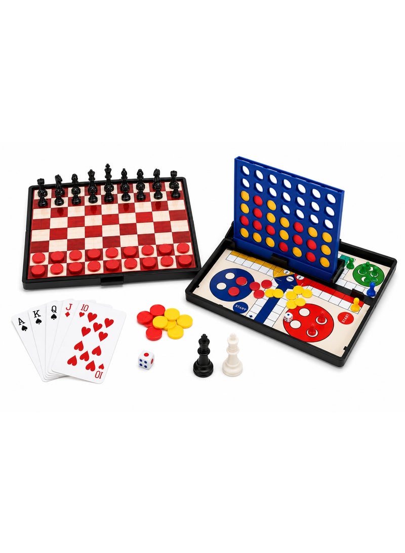5 in 1 Magnetic Game Set - Chess, Checkers, Ludo, Connect 4 and Playing Cards - Image 2