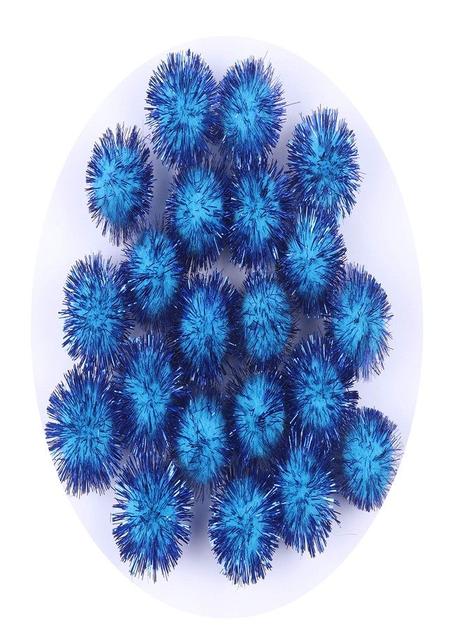 YYCRAFT 100pcs Glitter Tinsel Pom Poms Sparkle Balls for DIY Craft/Party Decoration/Cat Toys(25mm,Blue) - Image 1