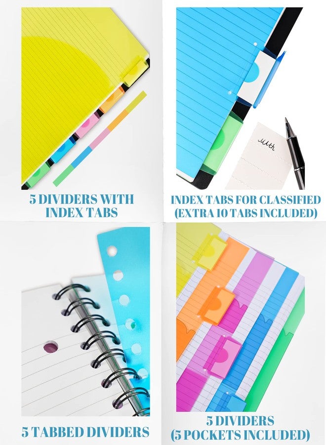 MOWEE 5 Subject Notebook - Spiral Notebook, College Ruled Notebook With Dividers Pocket, Tabs, 11" Ruler, 200 Pages, for Writing Journal, Home & Office, School Supplies, 8.5''x11'' CoCo Brown - Image 4