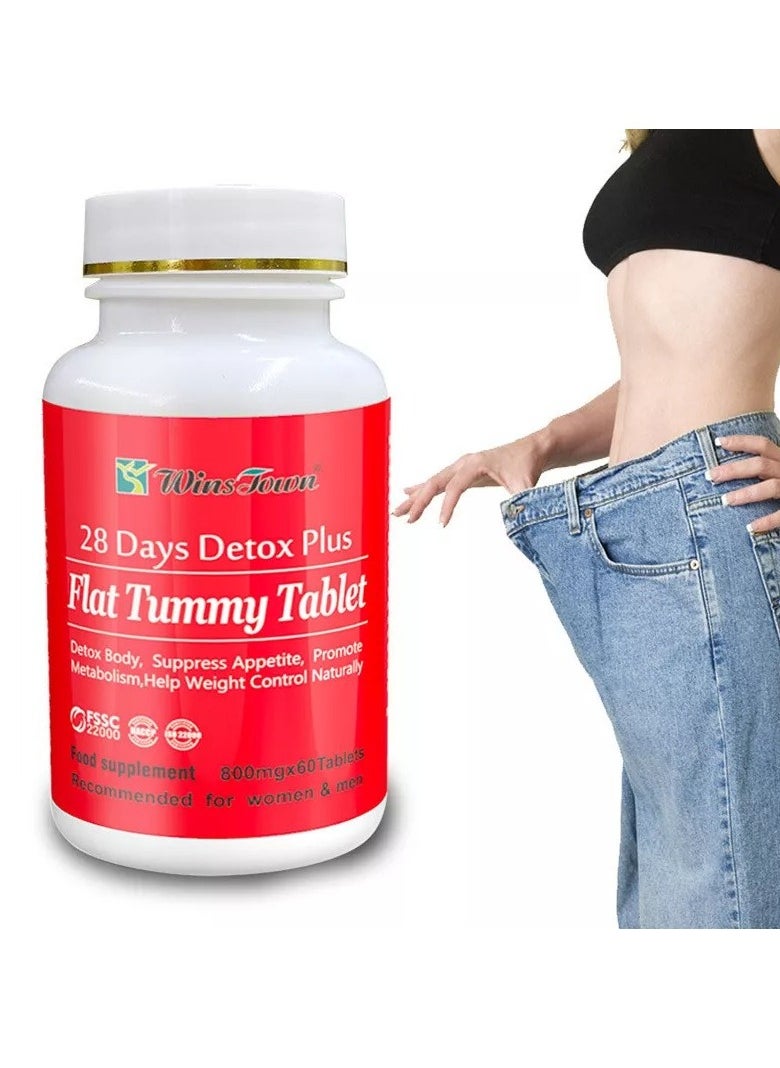 Wins Town - Flat Tummy Tablets, 28 Days Detox Plus Flat Tummy Capsule, Safe And Natural Weight Loss Tablet, Organic Appetite Suppressant Dietary Supplement To Burn Body Fat - Image 1