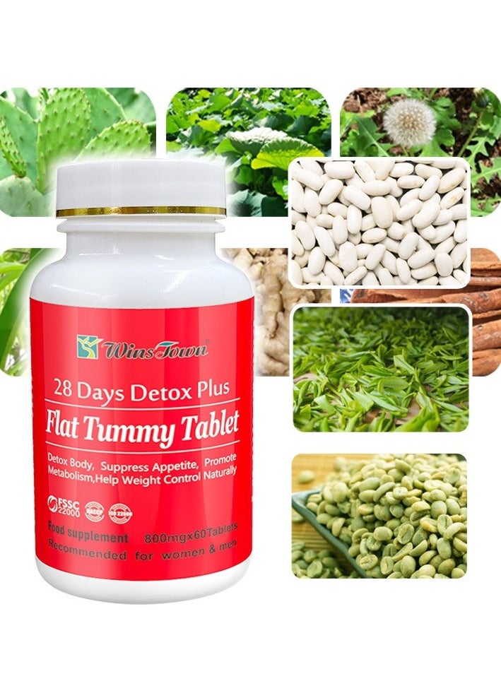 Wins Town - Flat Tummy Tablets, 28 Days Detox Plus Flat Tummy Capsule, Safe And Natural Weight Loss Tablet, Organic Appetite Suppressant Dietary Supplement To Burn Body Fat - Image 1